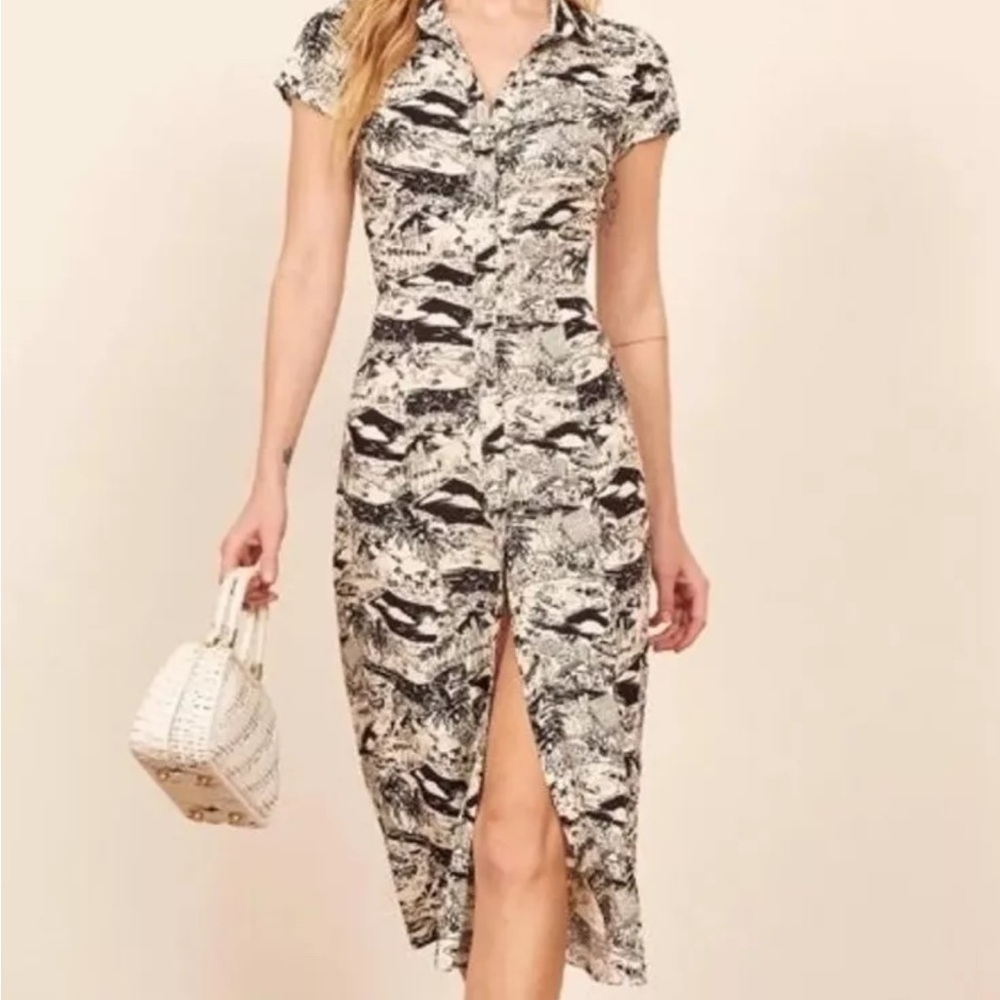 Reformation Wilma Black and White Midi Dress Hollywood LA Print